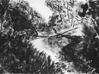 Forest Landscape art black and white drawing dry brush dry ink forest ink landscape art nature nature art painting wood