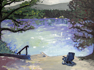 Lakeside acrylic acrylic painting art canvas lake landscape nature new england painting pastel relax sunny vacation water