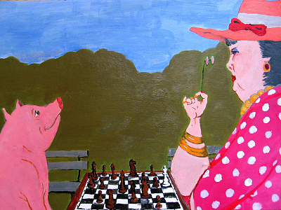 Checkmate acrylic acrylic painting art cartoon character design checkmate chess painting pig