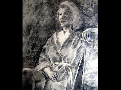 Relaxation art artwork black and white charcoal charcoal drawing drawing figure drawing gray grey human figure live model modeling monochrome posing robe sitting woman
