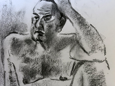 Meadnering art black and white charcoal drawing drawing figure drawing human body male model man nude portrait sitting thinking