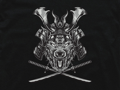 Samurai x Wolf helmet horror illustration katana monster samurai skull sword tiger tiger logo tshirt design wolf