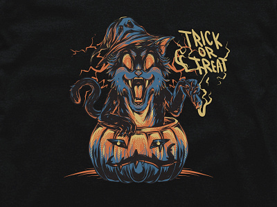 Trick Or Treat cats dribbbleweeklywarmup ghost goblin halloween happy halloween horror illustration pumpkin skull tshirt design witch