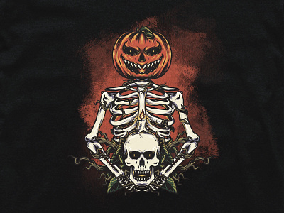 Pumpkin & Skull cats devil dezeight dribbbleweeklywarmup ghost halloween horror illustration monster monsters pumpkin skull skulls spooky tshirt design