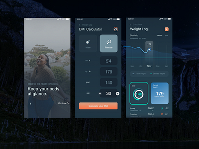 BMI Calculator beautiful calculator darkmode design mobile design mobileui ui vector visual design