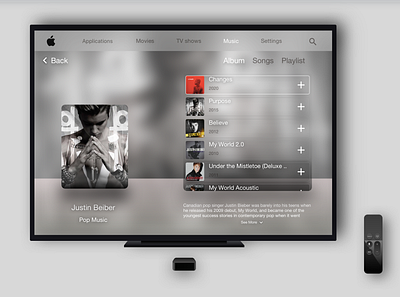 Apple TV (Music) apple apple tv beautiful design high fidelity justin bieber music pop tv app ui design visual design