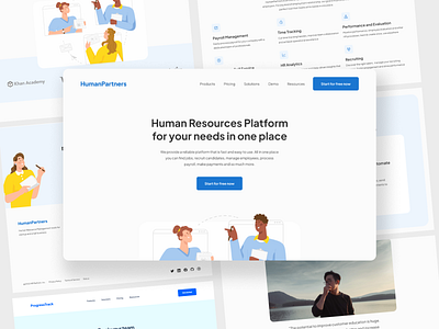 HumanPartners - SaaS Landing Page for Human Resources Management app hrm human resources management illustration minimalist saas saas platform typography ui ui design ui ux design ux web app