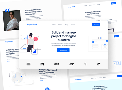 ProgressTrack - SaaS Landing Page for Project Management Tools clean concept landing page management project marketing page minimal minimalist project revenue saas sales software template tools ui web design website