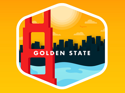 California badge california cityscape golden gate bridge illustration sunset