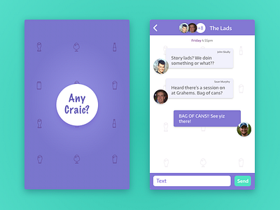 Any Craic? 013 chat craic dailyui irish lads messanger mobile modern ui