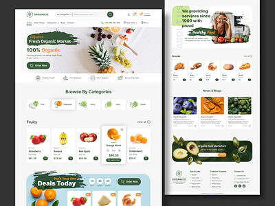 E-commerce website design (Organic Food) bakery banner bread card category dairy deal delivery e commerce fresh fruit healthy food hero juice landing page online shop organic product shop vegetable