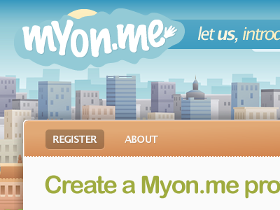 Myonme blue city cute green header orange sky vector