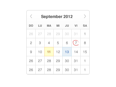 Calendar blue calendar date day gray month orange red week white yellow