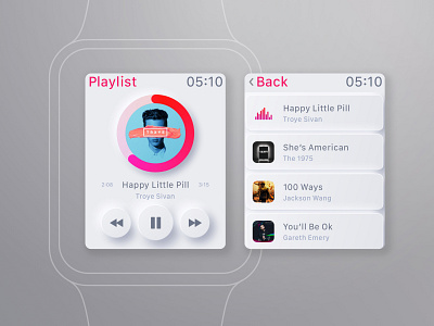 Music App for Apple Watch appdesign apple watch dailyui design dribbble interaction design minimalism music app neumorphism ui ux webdesign