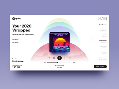Spotify Wrapped 2020 2020 animation branding clean dailyui design gradient mobile music music player playlist product design spotify synthwave ui ux web web design wrapped year