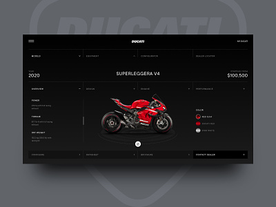 Ducati Superleggera V4 3d app branding clean dailyui dark design ducati grid interaction layout minimalism motorbike product design ui ux web design website