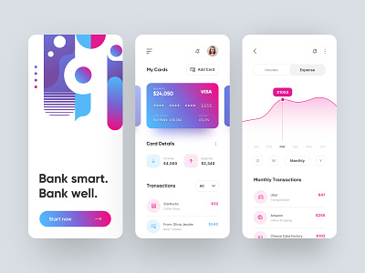 Banking App android app bank banking branding dailyui design gradient illustration iphone mobile smart typography ui ux web design