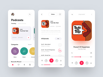 Podcast App - Light app branding dailyui design illustration light mobile music music app music player news play podcast product design typogaphy typography ui ux web design