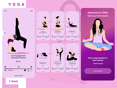 Yoga illustrations - mobile app design cartoon illustration design designer figma flexible layouts illustration mobile mobile ui tutorials yoga