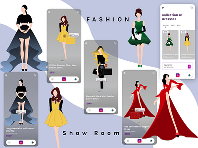 Fashion dresses show room creative design designer fashion figma figmadesign flexible layouts illustraion mobile ui uidesign uxui