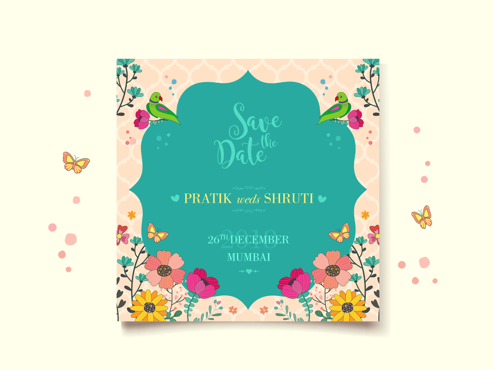 WEDDING INVITE : Save The Date butterfly evite floral illustration illustrator india indian wedding invitation invite save the date turquoise vector wedding card wedding invitation wedding invite