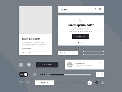 Web wireframe UI kit components