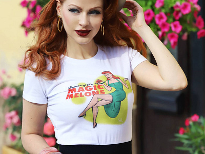 Greta Gardner - Magic Melons T-shirt design 1950s 1960s comic book design illustration mid century mid century modern minimal pin up pinup rockabilly vector