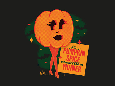 Miss Pumpkin Spice Competition Winner 1950s 1960s design halftone halloween halloween design halloween flyer halloween party illustration mid century mid century modern tee tshirt vector