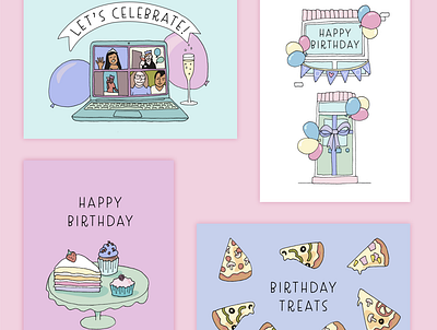 Birthday Cards birthday cake cakes design greeting card hand drawn illustration stationery
