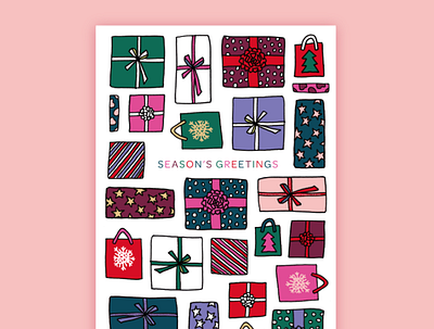 Season's Greetings 2020 christmas christmas card greeting card hand drawn illustration presents seasonal stationery