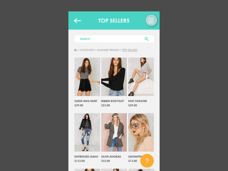 Mobile Grid & List View Transition animation category page fashion app grid grid view interaction list list view mobile nasty gal product page transition