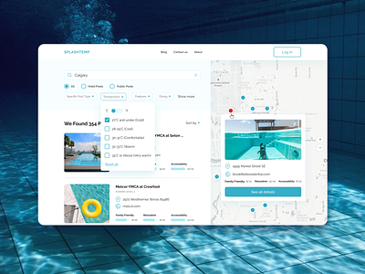 Splashtemp is a public pool finder in North America booking pool ui web
