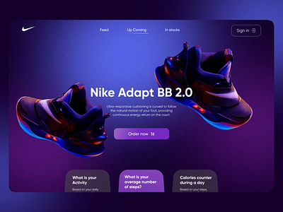 Landing for the presentation of innovative Nike sneakers airmax animation exercise fit fitness fitness tracker gym health jordan motion graphics nike shoes smart smart shoes sneaker art sneakerhead sport tracker ui workout
