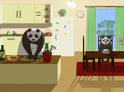 Family time animal cooking design family hobbies hobby illustration inside kitchen lockdown mom panda quarantine son vector vector illustration