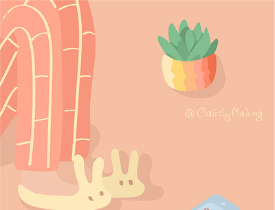 Rabbit slippers🐰🐰 work from home outfit bunny detail editorial editorial illustration freelance illustrator funny illustration illustration illustration art illustration digital illustrations illustrator mindfulness pastel colors relaxing women in illustration womenwhodraw workfromhome