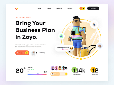 Zoyo 3d business colorful company creative digital agency header hero section homepage illustration landing page marketing minimal portfolio product sollution typography uiux website website design