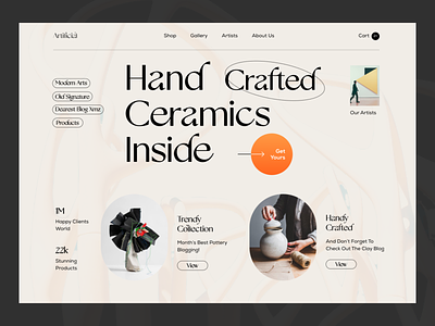 Web Header ceramics cooking e commerece grid kitchen landing page light color minimal pottery premium product startup studio swiss style trending typography ux ui design visual designer web header web landing