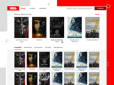 IMDB Reimagined - Conceptual Design concept design filter flat imdb movies serials trailers ui