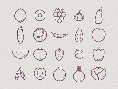 Fruits And Veggies Icon Set