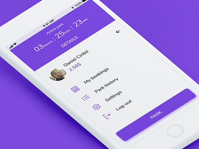 Park Go app application parking app ultra violet user interface