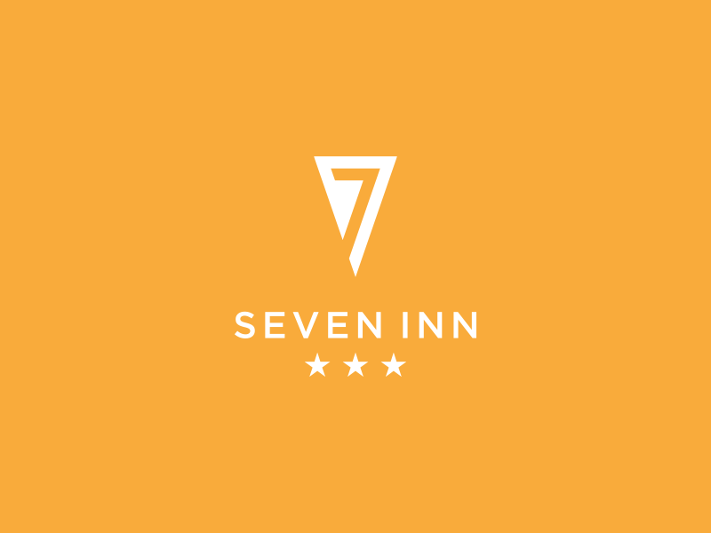 SevenInn negative space triangle hotel yellow logo inn seven
