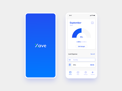 Xave - Expense Tracker app design blue ciriteldesign clean design expense tracker figma logo logodesign percentage savings screens ui userinterface ux uxui