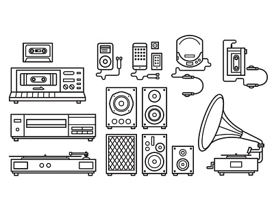 Music Players cassette cd illustration record speakers turntable vector