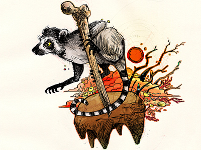 Illus for World Lemur Day illustration ink lemur ring tail wip