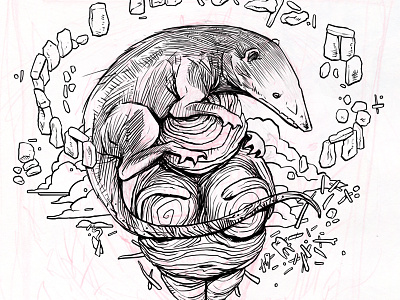 Hadrocodium Ink WIP illustration ink mammal stonehenge wip