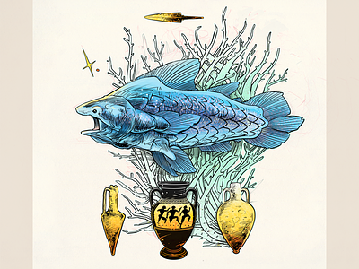 Masonia coelacanth fish illustration pencil prehistoric sketch