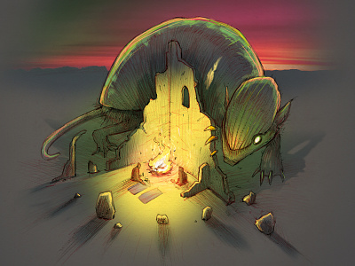 Armadillo adventure campfire dnd dragons dungeons illustration sketch