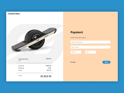 Onewheel credit card checkout page credit card checkout daily ui daily ui 002 design desktop payment