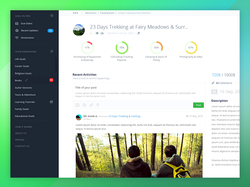 Goal Details Area of Apeiron Project - Version III pakistan ux user ui panel interface infographics experience design dashoard application admin