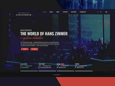 Concept Design for The World of Hans Zimmer black theme dark ui design interface product design ui ux web